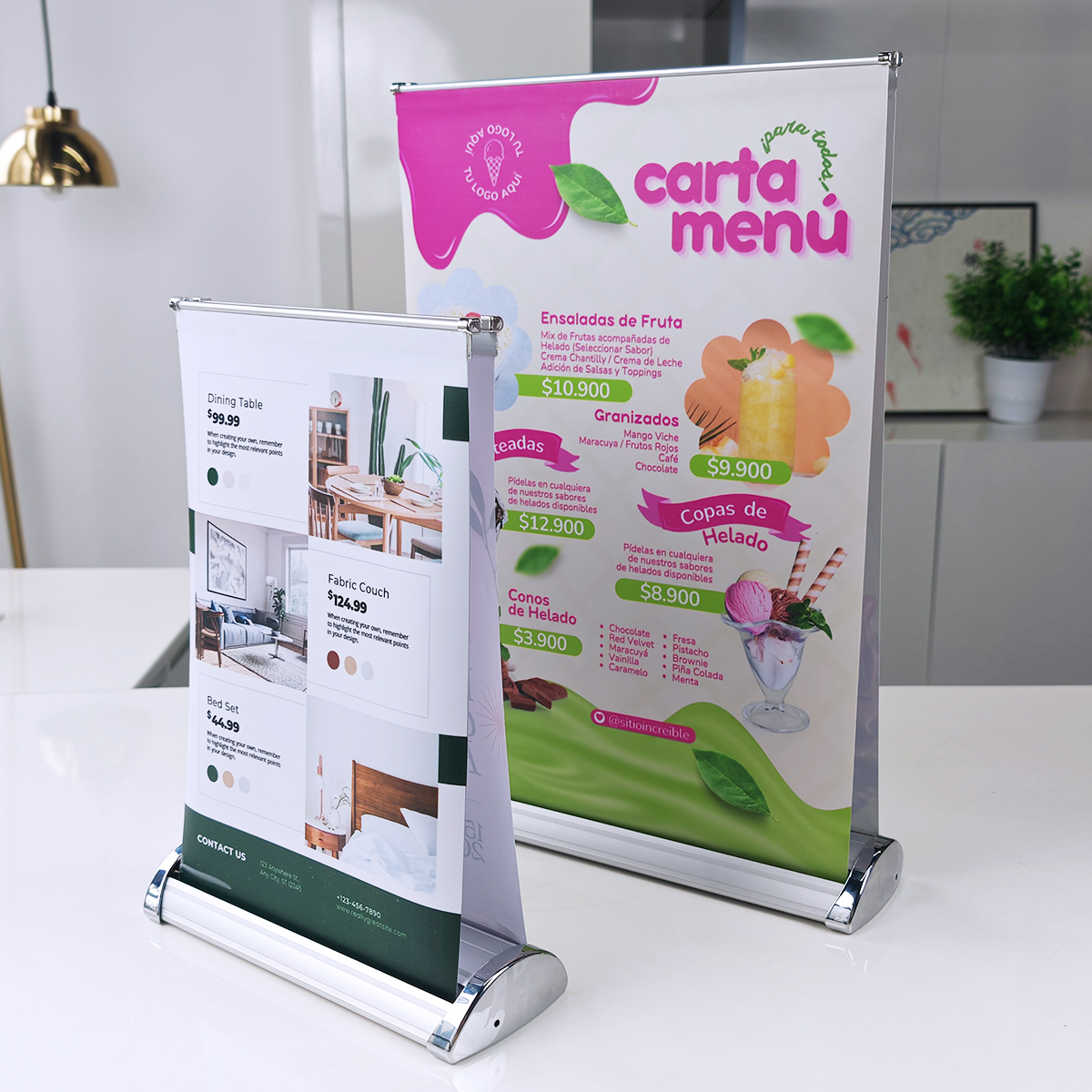 Double Sided Mini Table Top Retractable Banners